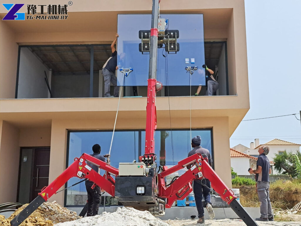 YG spider crane installing glass panels