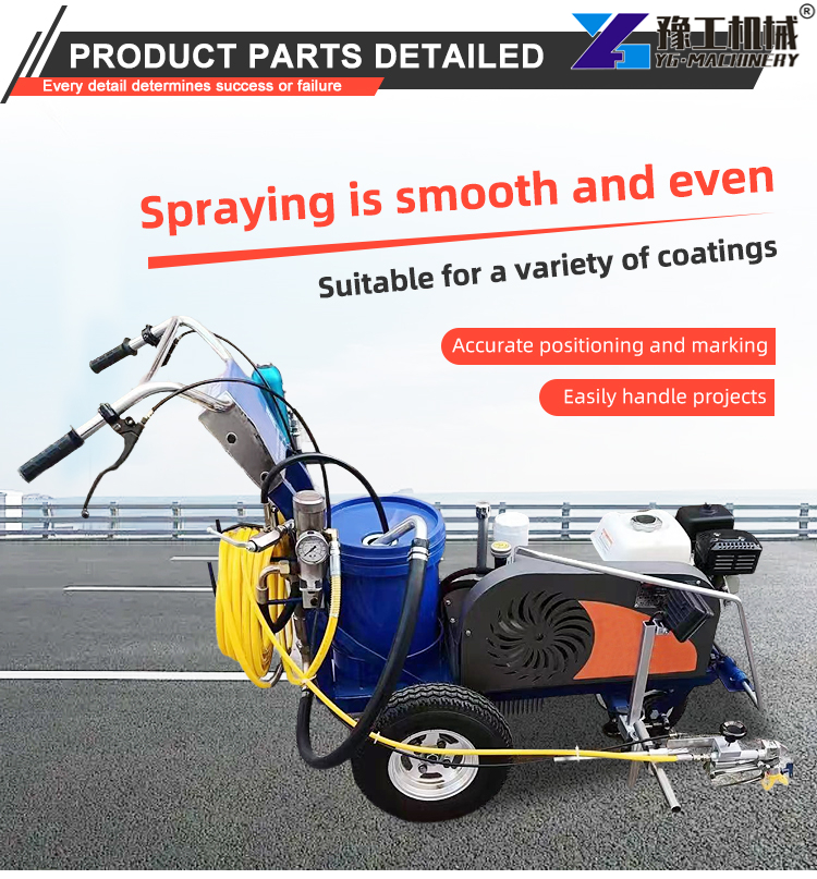 cold paint road line marking machine on asphalt