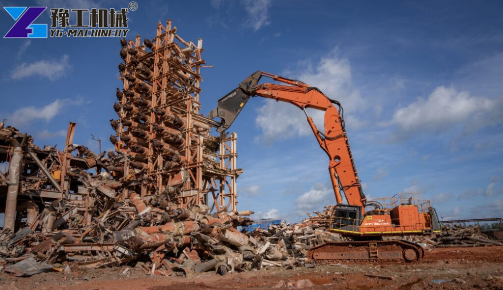 excavator shear demolition construction site
