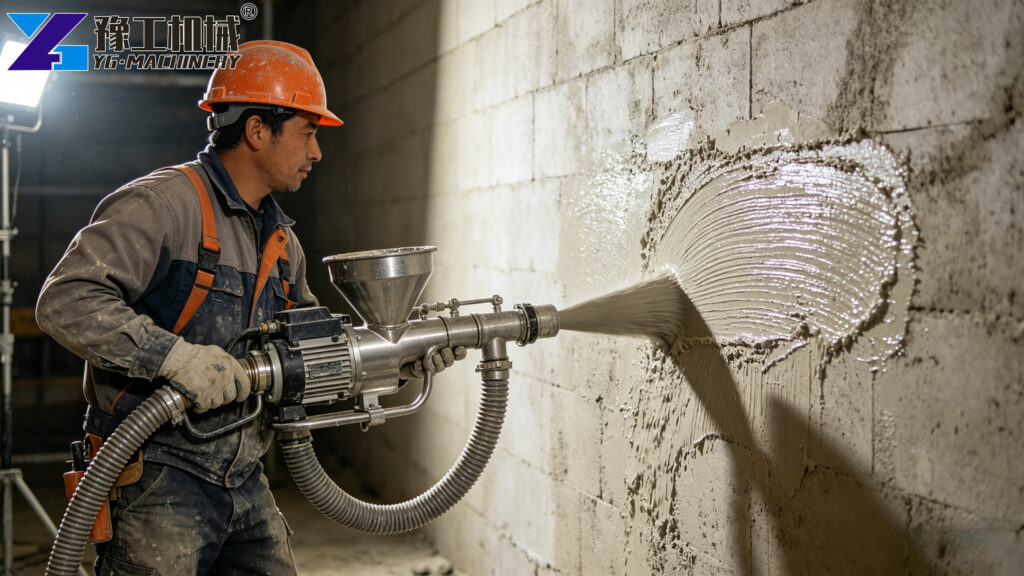 gypsum spray machine construction site work