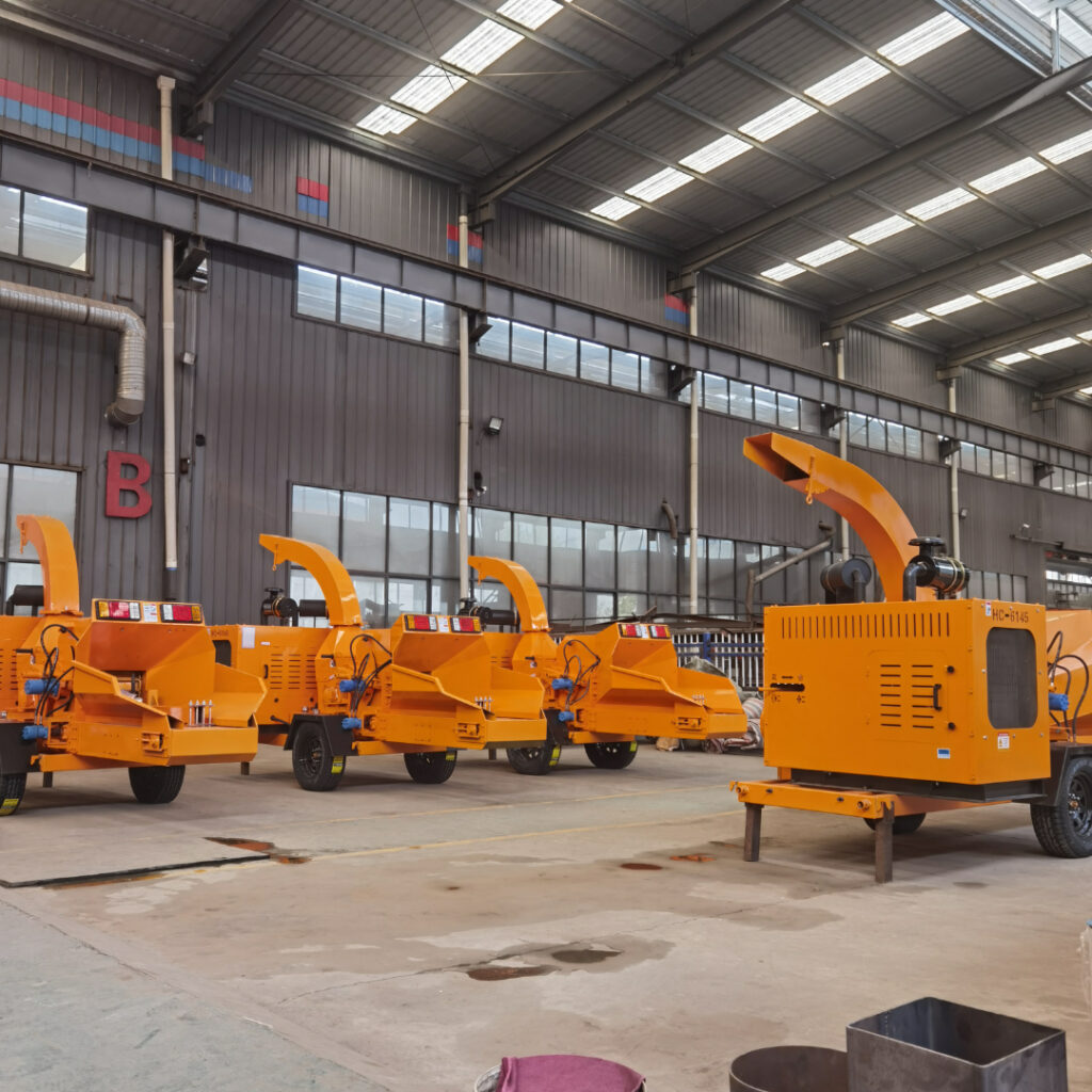 industrial wood chipper in recycling plant