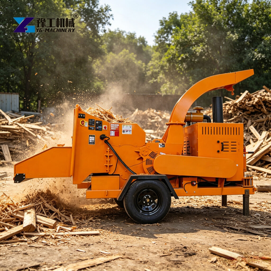 portable wood chipper on job site