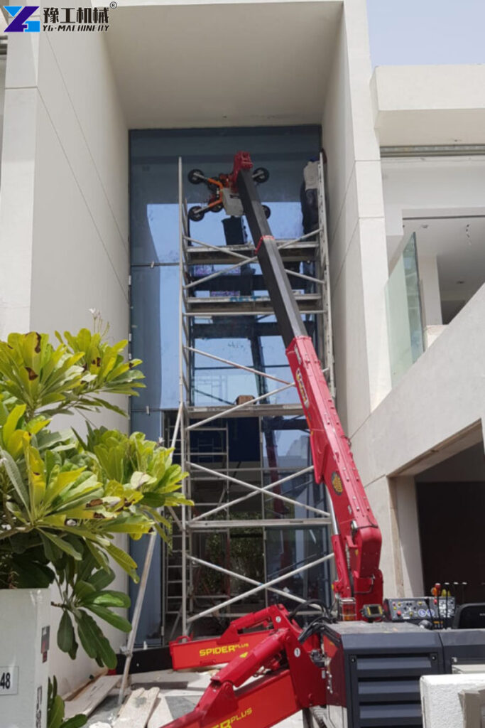 spider crane handling large glass panels