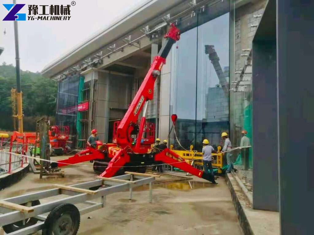 spider crane indoor glass installation project