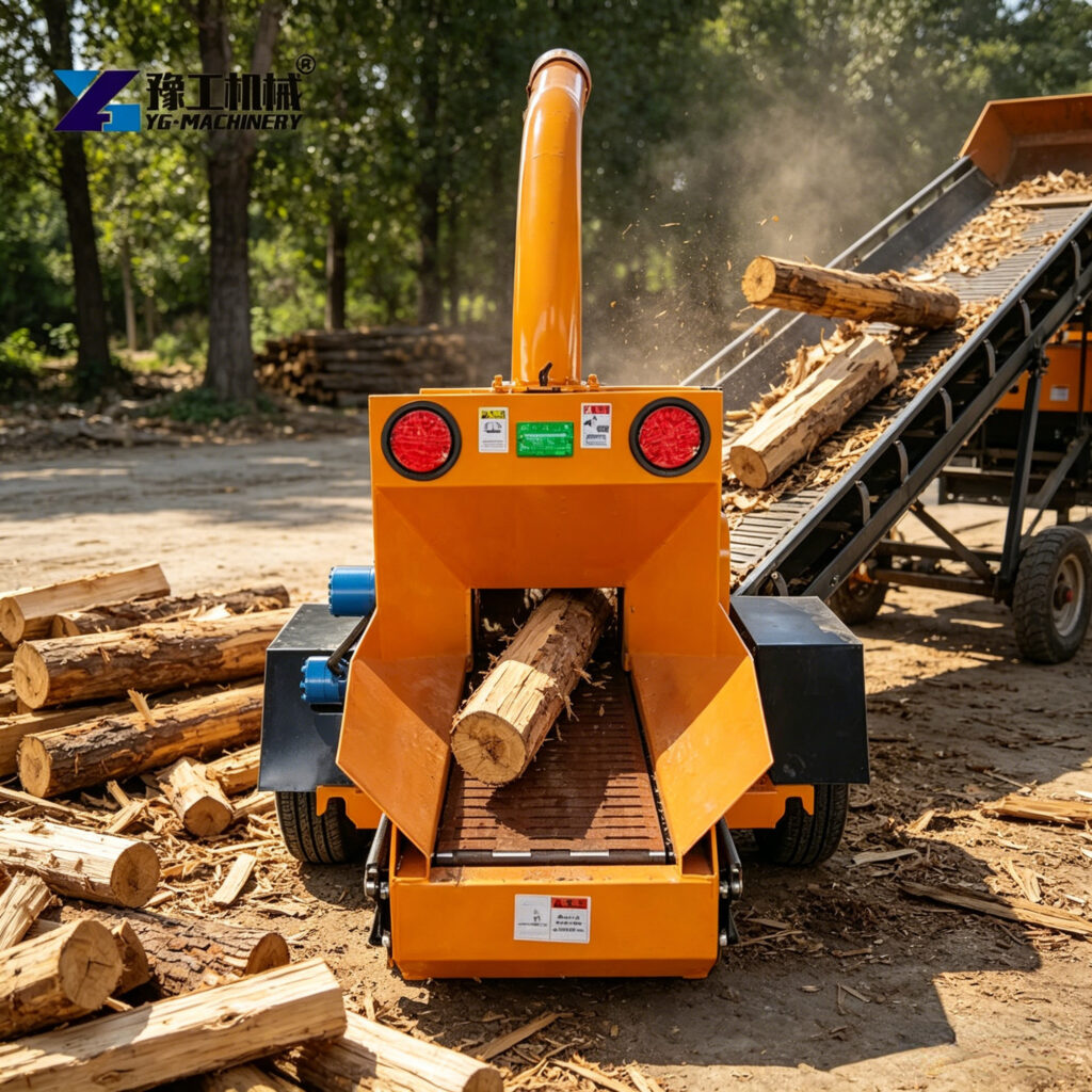 wood chipper working in forest area