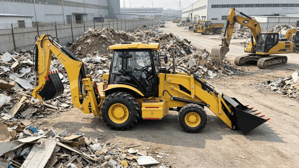 Compact Backhoe Loader Loading Gravel