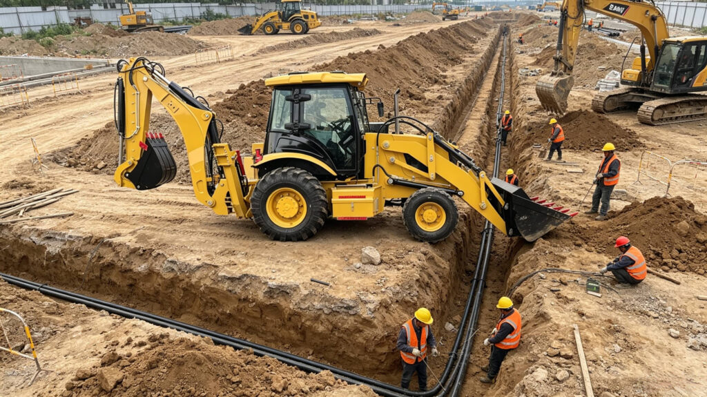 Compact Backhoe Loader Working Site
