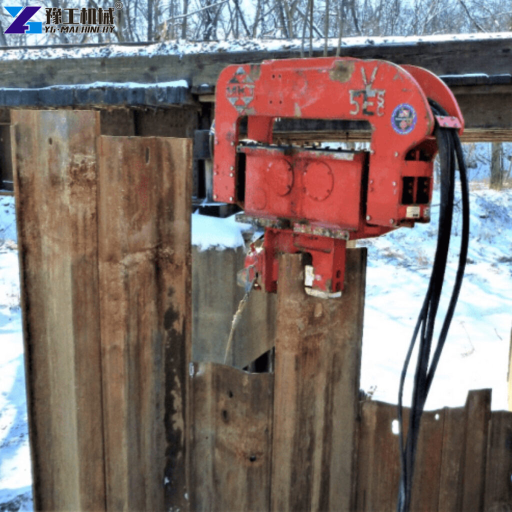 Excavator Mounted Pile Driver Construction Site