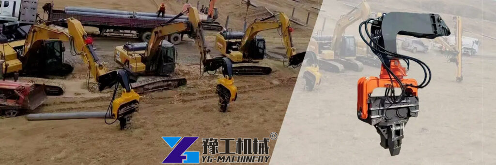 Excavator Pile Driver During Construction