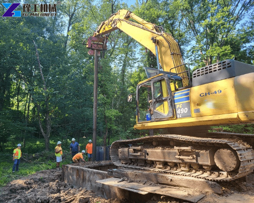 Excavator Pile Driver at Jobsite