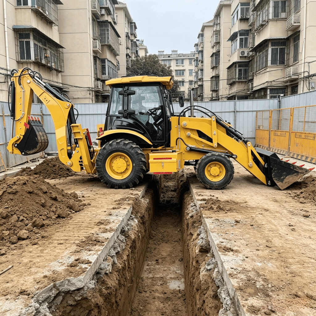 Hydraulic Backhoe Loader Digging Trench