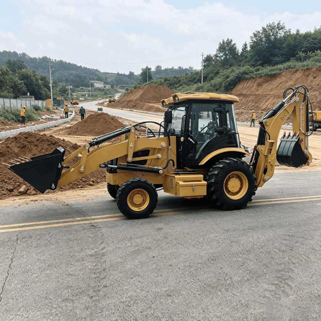Mini Tractor Loader Backhoe Digging Trench