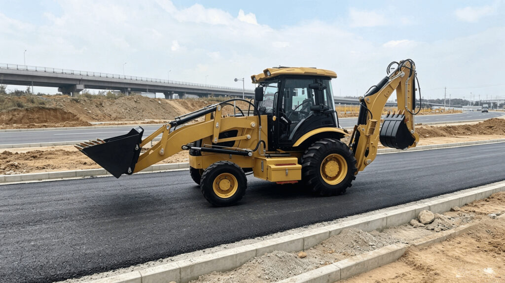 Wheel Backhoe Loader On Construction Site