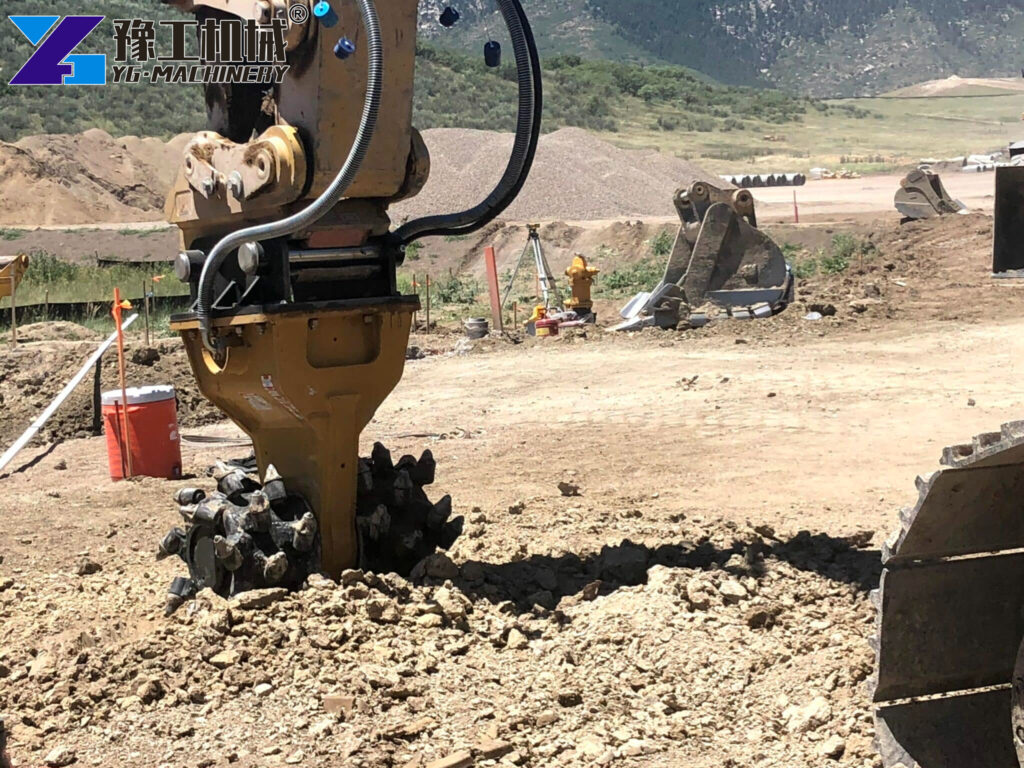 Excavator Rock Grinder Working Site