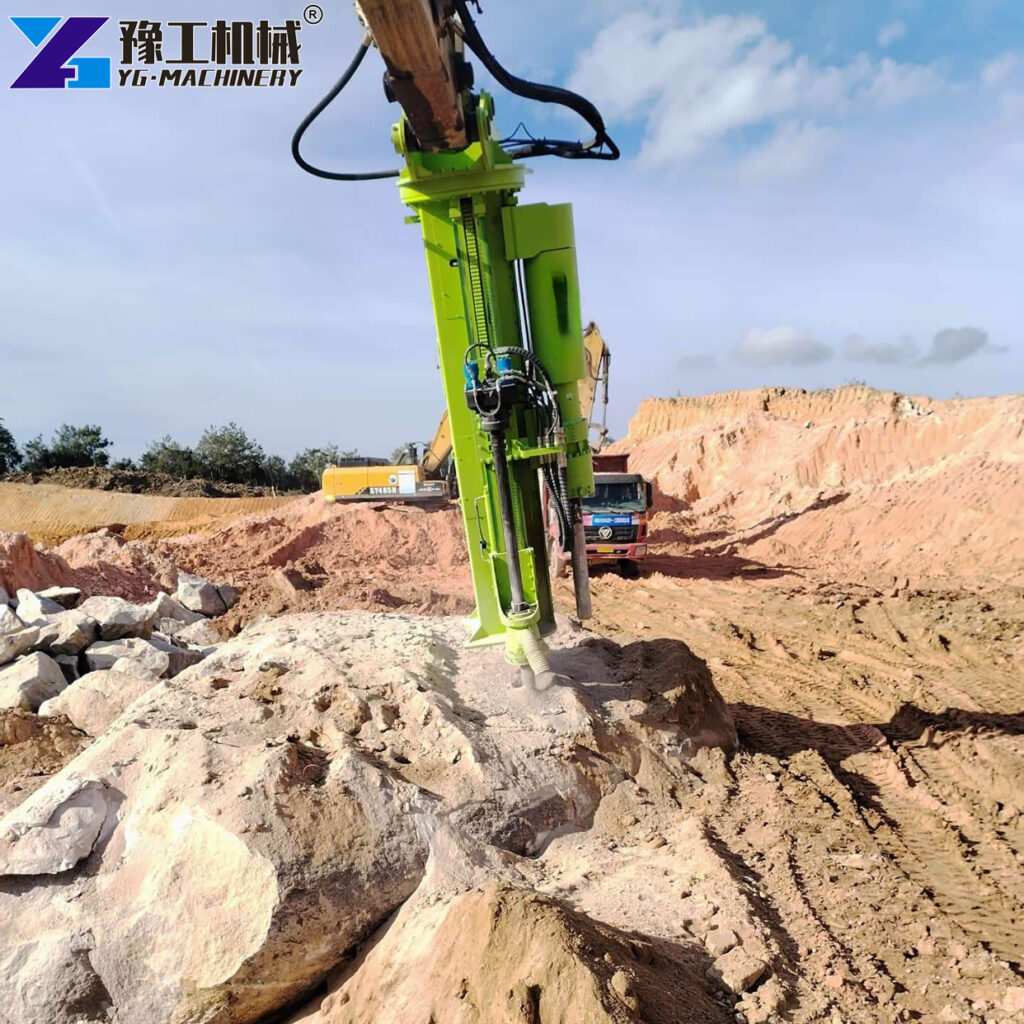 Hydraulic Rock Splitter Splitting Large Granite Boulders