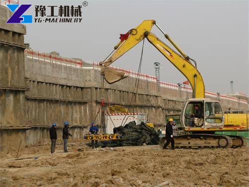 Pile Breaking Machine Operating On Construction Site